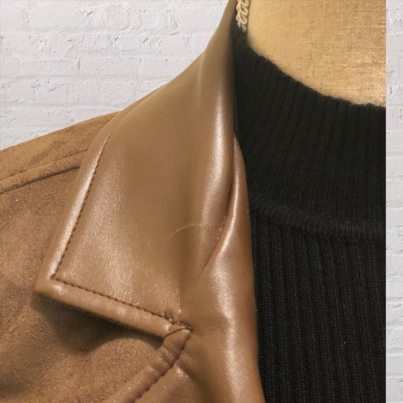 GA Milan Faux Suede Faux Leather Brown Jacket - Picture 10 of 10